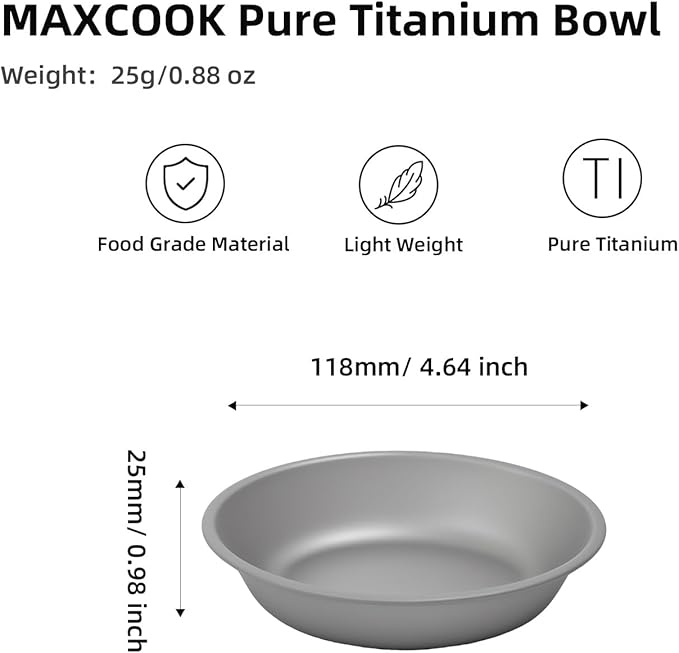 Pure Titanium Camping Sauce Dish 2 Pieces 4.6 inch Salad Sacue Bowl for Backpacking Outdoor Hiking