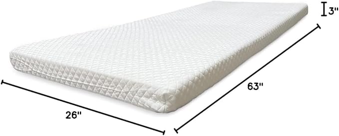 Foamma 3'' x 26'' x 63'' Memory Foam Roll-Up Camping Mattress, CertiPUR-US Certified Foam, Quilted Soft Cover, Made in USA, Portable and Comfortable