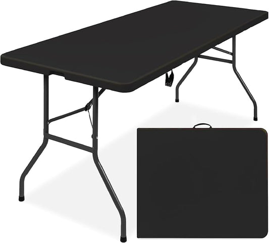 Simpli-Magic 6ft Portable Plastic Folding Table – 17% Thicker Than Others – Indoor & Outdoor Heavy-Duty Foldable Utility Table w/Handle for Party & Camping (Black)