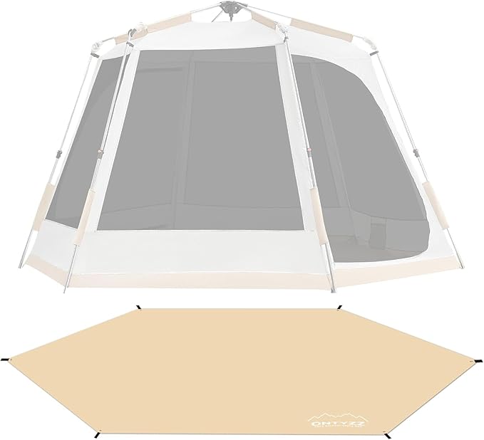 ONTYZZ Hexagonal Tent Footprint Waterproof Camping Tarp Two in One Ground Sheet Mat and Tent Tarp for Camping Outdoor Hiking Beach Picnic, Khaki