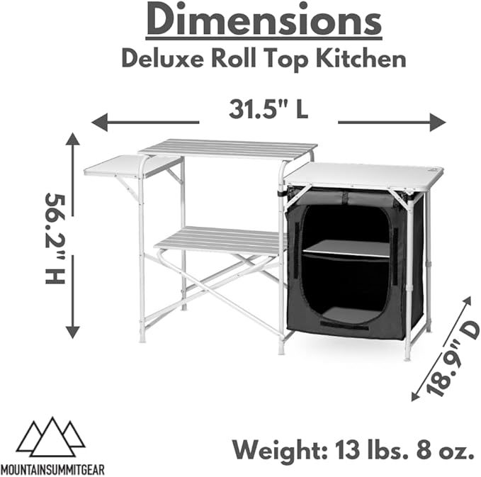 MOUNTAIN SUMMIT GEAR Deluxe Roll Top Kitchen Table for Camping Made with Weather-Resistant Aluminum (by Caddis Sports)