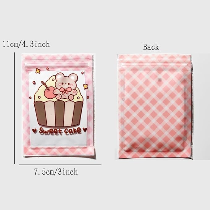 50 Pieces 7.5x11cm Small Cartoon Resealable Bags Cute PP Bag For Jewelry Packaging Bags Premium Adorable Anime Gift Bag (Pink bear)