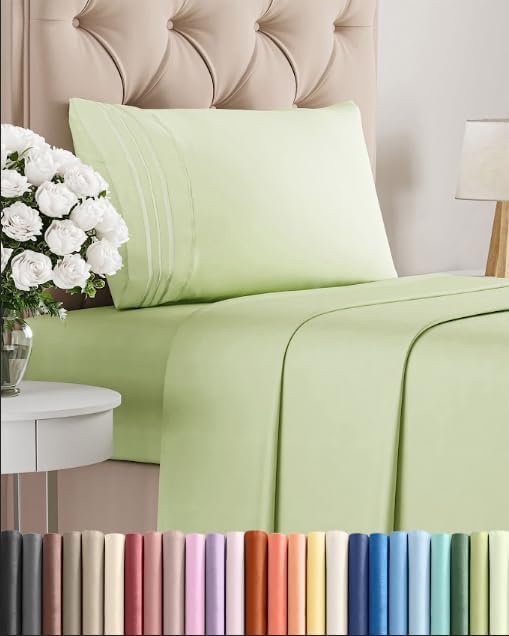 Twin Size 3 Piece Sheet Set - Comfy Breathable & Cooling Bed Sheets Set - Hotel Luxury Bedding for Women, Men, Kids, Teens, Boys & Girls - Deep Pockets and Wrinkle Free - Oeko-Tex - Light Sage Green