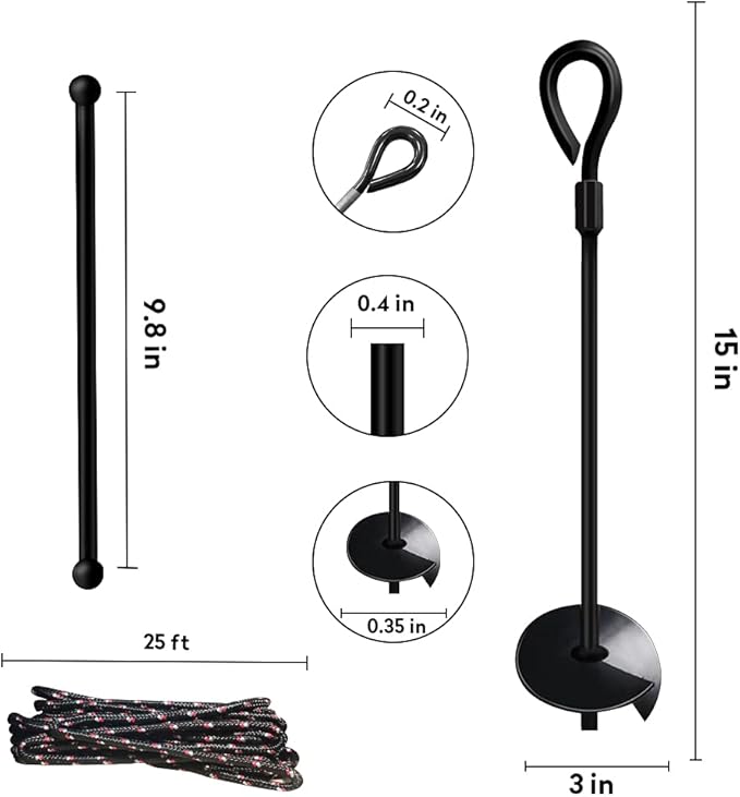 MIXXIDEA Dual-Purpose Ground Anchor 15 Inch 8 Pack Heavy Duty for High Winds Metal Ground Stakes Dog Tie Out Stake Screw Anchors Drill for Tents, Canopies, Swing Sets, Sheds, Trampoline