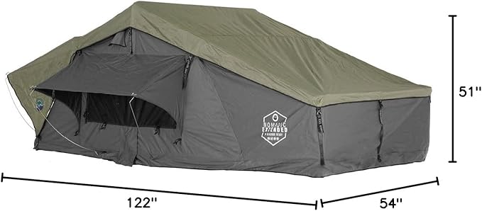 Extended Soft Shell Rooftop Tent, 2-Person - Overland Vehicle Systems HD Nomadic 2 - Grey Body & Green Rainfly