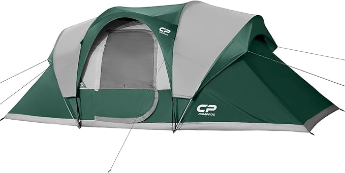 CAMPROS CP Camping Tent 10 Person Family Cabin Tent, 2 Room Water Resistant Waterproof Tent with Top Rainfly, 4 Large Mesh Windows, Double Layer, Easy Set Up, Portable with Carry Bag, 16ft x 9ft x72in