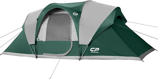 CAMPROS CP Camping Tent 10 Person Family Cabin Tent, 2 Room Water Resistant Waterproof Tent with Top Rainfly, 4 Large Mesh Windows, Double Layer, Easy Set Up, Portable with Carry Bag, 16ft x 9ft x72in