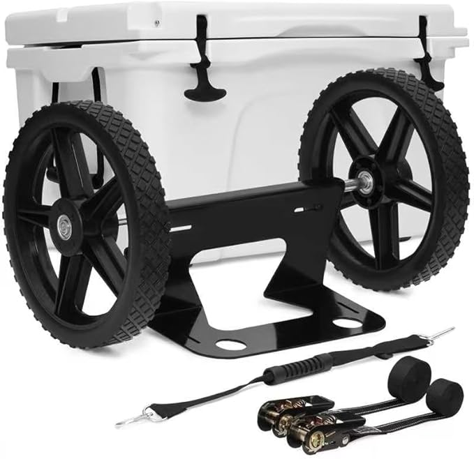 Upgraded Cooler Wheel Kit, Universal Cooler Cart Kit for Heavy-Duty Coolers,15.5 in to 17.5 in Wide Coolers, All Terrain 12 Inch Wheels&Ratchet Straps, Roller Accessories for Camping & Beach