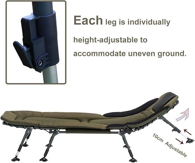 XXL Camping Cots for Adults 330Lbs with Carry Bag, Heavy Duty Folding Bed with Soft Padded Cushion, Portable Sleeping Cot for Hunting, 180° Adjustable Reclining Outdoor Lounger