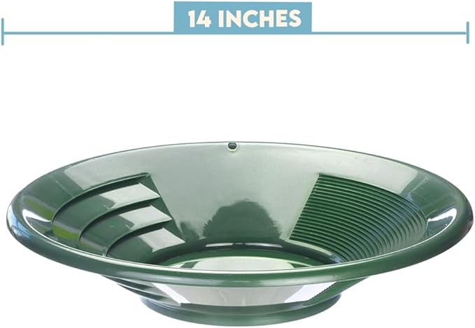 SE 14 Inch Gold Panning Pan - Dual Riffles for Easier Mining and Prospecting, Green
