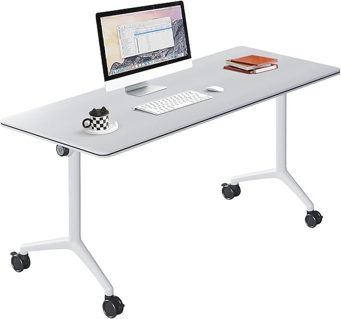 2Packs 55.1 Inch Folding Conference Table 4.59 FT Space-Saving Training Classroom Table,Heavy-Duty Meeting Desk for Office Events,Easy Storage Design, Rectangular Table with Durable Legs White