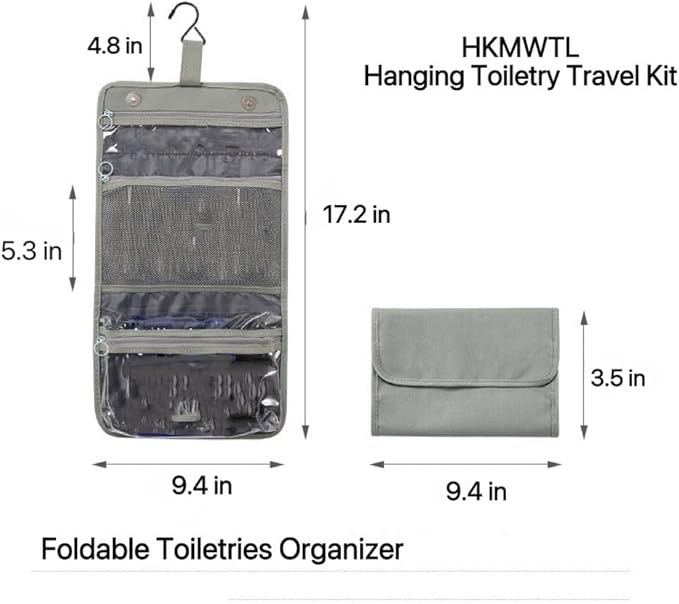 Small Hanging Toiletry Travel Kit, Portable Hanging Organizer Toiletry Bag, Sage gray-green Bathroom Bag For Traveling,Foldable Cosmetic Bag,Makeup Accessories