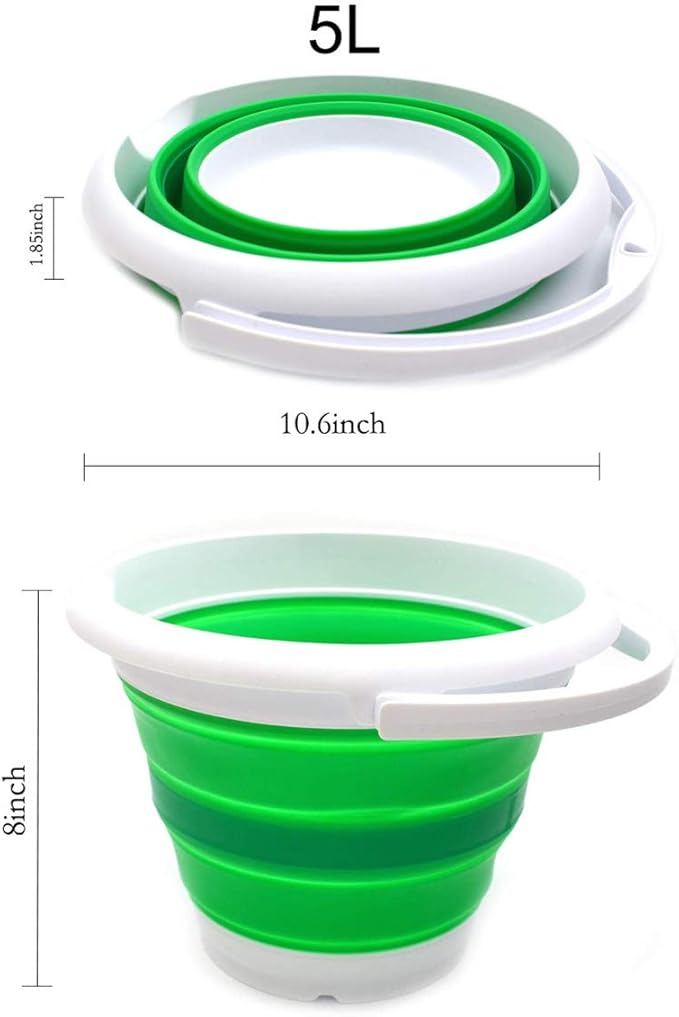SAMMART 5L / 1.32 Gallon Collapsible Plastic Bucket - Foldable Round Tub - Portable Fishing Water Pail - Space Saving Outdoor Waterpot (5L Round, Bright Green)