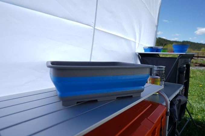 Collapsible Silicone Washing Container for Camping and Backpacking - Camping Dishware Gear Essentials in Blue (Made by Caddis Sports)