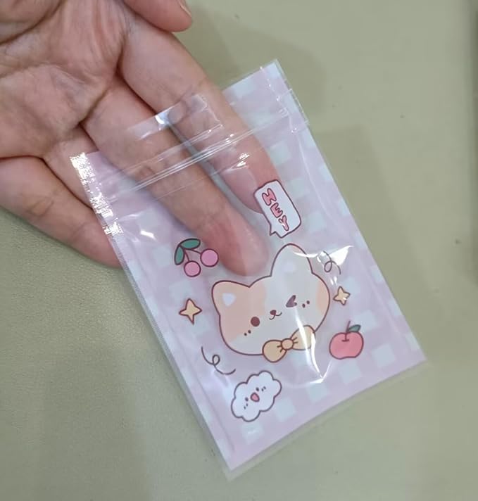 50 Pieces 7.5x11cm Small Cartoon Resealable Bags Cute PP Bag For Jewelry Packaging Bags Premium Adorable Anime Gift Bag (Pink dog)