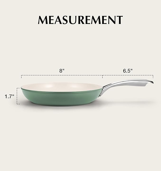 KOCH SYSTEME CS 8 Inch Nonstick Frying Pan Skillet, Non Stick Ceramic Frying Pan with Stay-Cool Stainless Steel Handle, Induction Compatible Egg Pan, PFOA Free, Dishwasher Safe & Oven Safe, Green