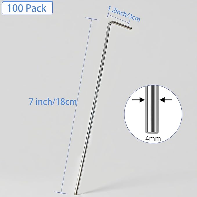 100 Pack 7" Tent Stakes, Metal Tent Stakes for Outdoor 4mm Thickness Camping Galvanized Tent Stake Pegs Rust-Free Canopy Stakes Heavy Duty Garden Stakes for Camping, Canopy, Outdoor Decoration
