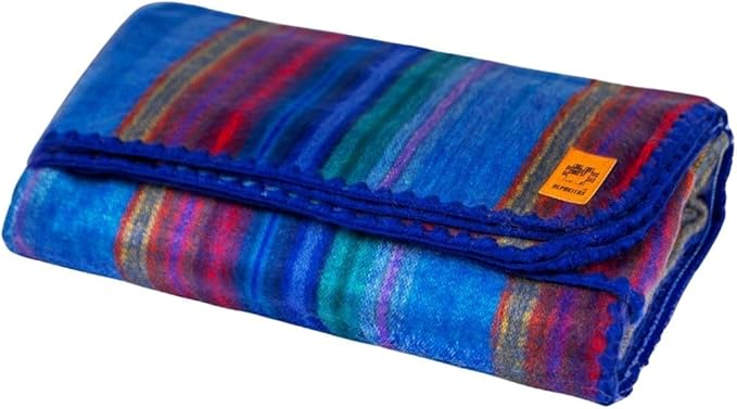 Alpaca Wool Blanket - Twin Size Bed Throw & Warm, Lightweight, Couch or Camp - Outdoor - 75 x 38 Inches (Blue & Purple)