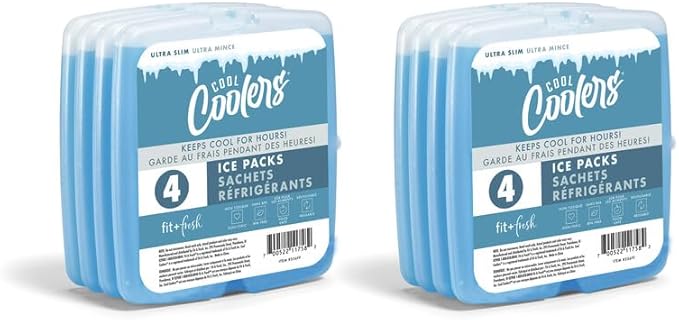 Cool Coolers by Fit + Fresh, Reusable & Long-Lasting Slim Ice Packs, Cold Packs for Lunch Boxes, Ice Packs for Lunch Bags, Blue 8 Pack