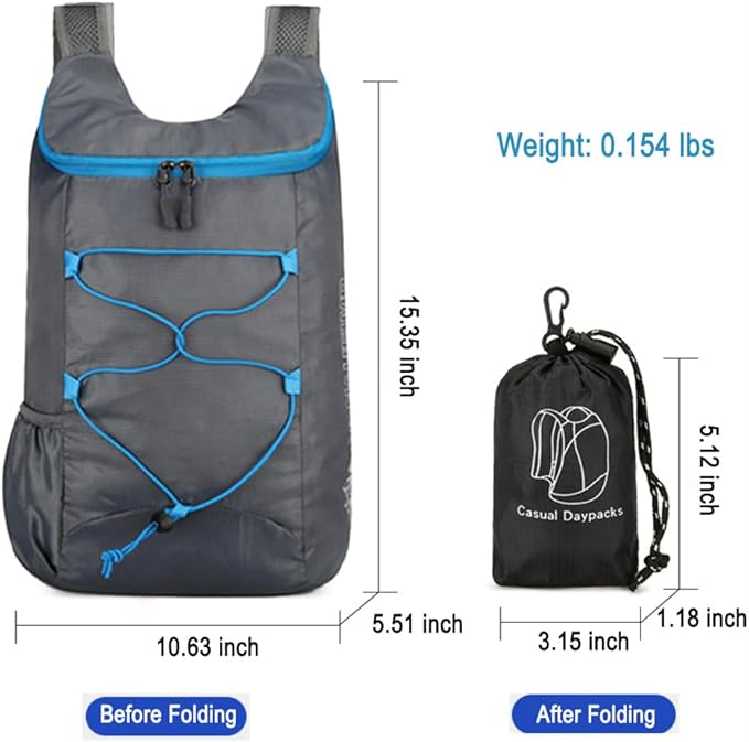 Lightweight and Thin Foldable Backpack, Climbing Bag, Hiking Daypack,15L Waterproof Travel Packable Rucksack (Gray)