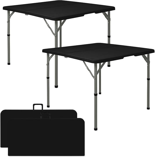 Set of 2 Square Folding Table 34in Multi-Functional Portable Folding Card Table with Carrying Handle for Indoor Outdoor Camping,Picnic, Office, Party Use HDPE Plastic Tabletop with Metal Frame(Black)