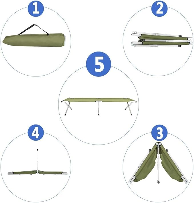 Camp Bed, Portable Folding Camping Cot for Adults,Indoor Outdoor Portable Sleeping Cot for Hiking, Camping with Carrying Bag (Army Green)