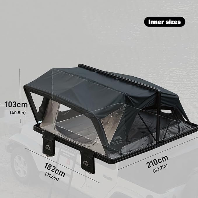 Rooftop Tent Hard Shell Aluminium Overland Roof Top Tent, Large Space, LED Strip Light Skyview Window, Waterproof UV-Resistant All-Weather, Suitable for Car Jeep SUV Truck Van Camping, 4 People