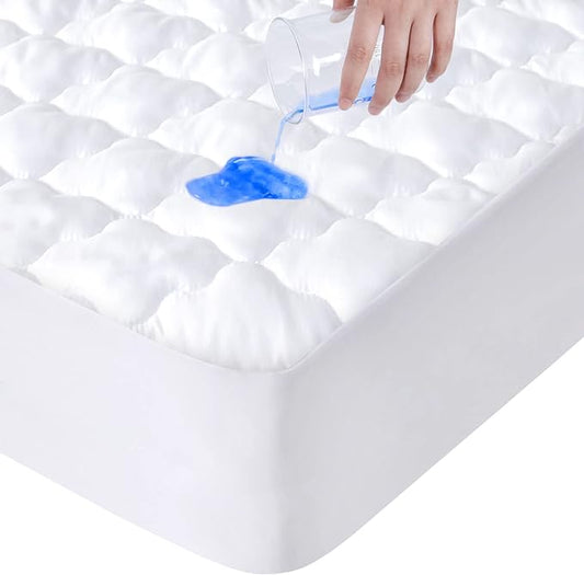 King Mattress Protector Pad Waterproof Quilted, Breathable & Cooling King Size Mattress Cover Protector Fitted with Deep Pocket Up to 18", (White)