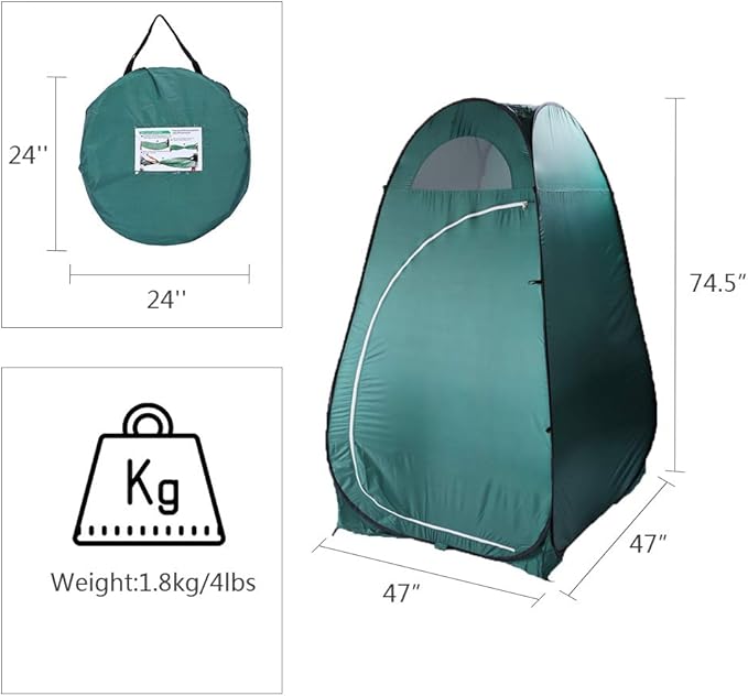 Pop Up Shower Changing Room Privacy Tent, Instant Portable Outdoor Shower Tent, Camp Toilet, Rain Shelter for Camping & Beach Lightweight & Sturdy, Easy Set Up, Foldable,with Carry Bag