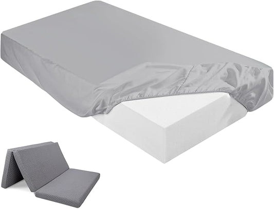 Breling Fitted Sheet (Sheet Only) Compatible with Milliard Trifold Mattress Folding Mattress Fitted Microfiber Bedsheet for Camp Bunk Rvs Bed(Twin,4'',Light Gray)