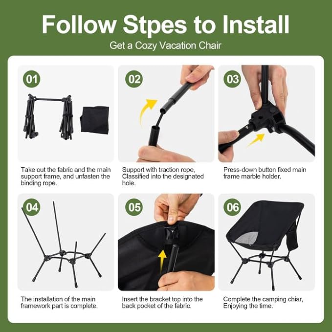 Camping Chair Portable Lightweight Camping Chairs for Adults Foldable 600D Oxford Ultralight Backpacking Chair with Breathable Mesh and Pocket for Outdoor Travel Hiking, Black