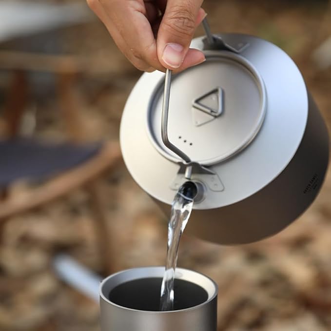 Ultralight Titanium Tea Kettle 980ml Collapsible Handle Camping Coffee Pot Compact Hiking Teapot For Outdoor Cooking Backpacking Travel Fast Boiling Rustproof(Frosted style)