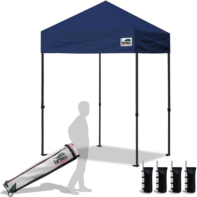 Eurmax USA 5'x5' Pop Up Canopy Tent Commercial Instant Canopies with Heavy Duty Roller Bag,Bonus 4 Sand Weights Bags (Navy Blue)