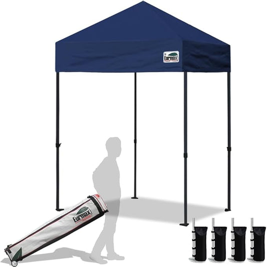 Eurmax USA 5'x5' Pop Up Canopy Tent Commercial Instant Canopies with Heavy Duty Roller Bag,Bonus 4 Sand Weights Bags (Navy Blue)