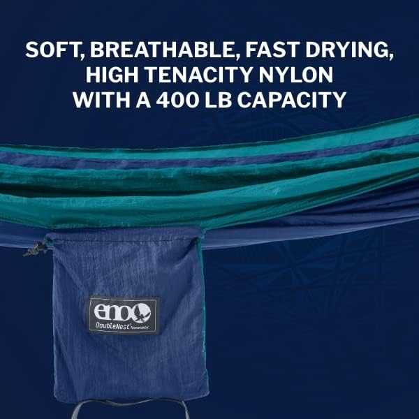 ENO DoubleNest Hammock - Lightweight, Portable, 1 to 2 Person Hammock - for Camping, Hiking, Backpacking, Travel, a Festival, or The Beach - Seafoam/Navy