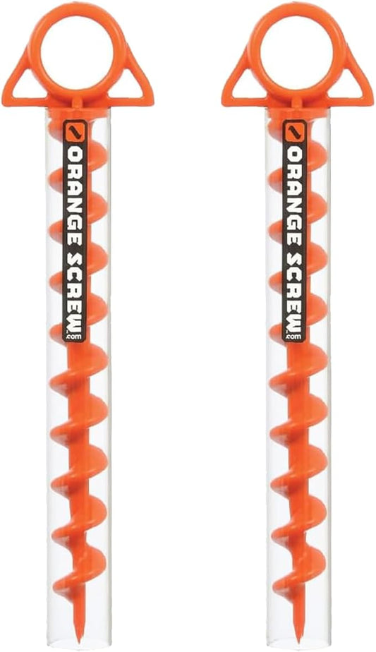 Heavy Duty Screw-in Tent Stakes Included T-Grip Tool for High Wind, Sand, Canopies and Camping 100% Recycled Ultimate Ground Anchors (Small, Single Pack, Orange,(2 Pack)
