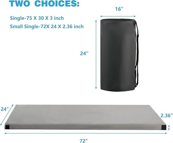 MARSTAR Memory Foam Camping Mattress, Portable Sleeping Mat Pad for Floor, Tent & Car, Lightweight Roll Up Mattress for Adult Kids, Cot Mattress Guest Bed w/Waterproof Cover, Travel Bag, Small Single