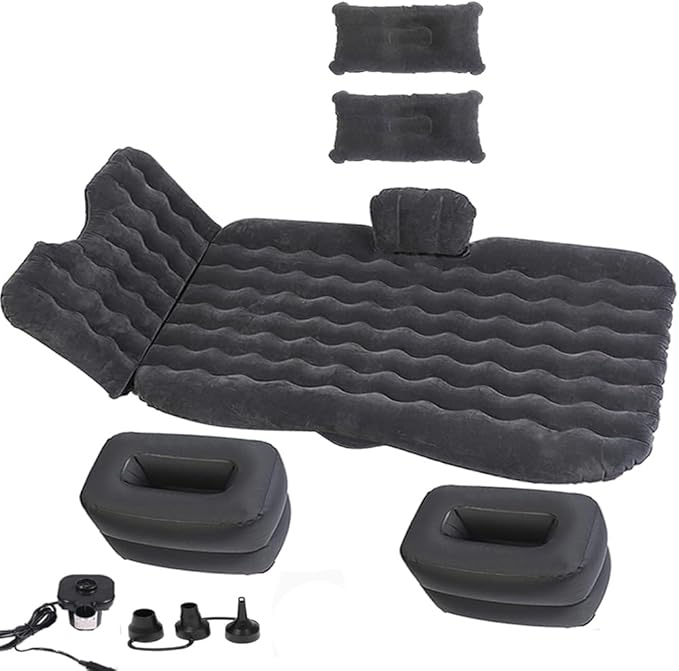 Inflatable Car Air Mattress Back Seat Bed with Air Pump,Thickened Portable Car Travel Sleeping Camping Air Mattress Blow Up Bed for Car Universal SUV