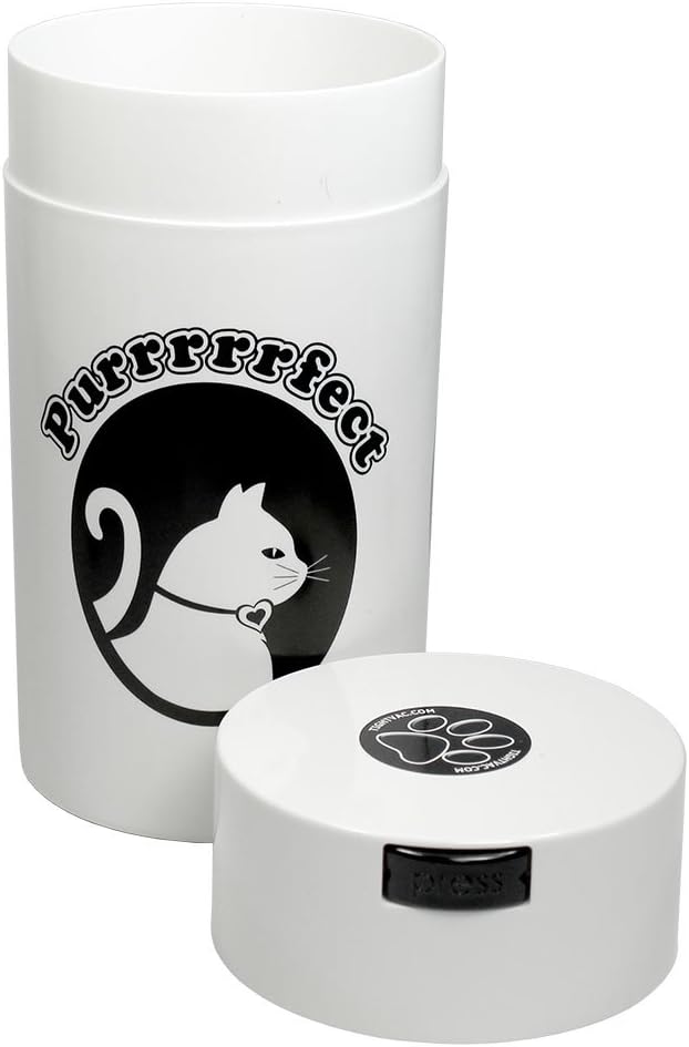 Pawvac 12 Ounce Vacuum Sealed Pet Food Storage Container, White & Cat