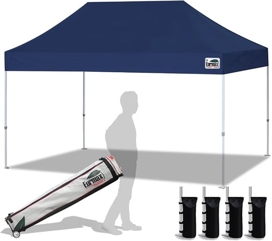 Eurmax USA 10'x15' Pop Up Canopy Tent Commercial Instant Canopies with Heavy Duty Roller Bag,Bonus 4 Sand Weights Bags (Navy Blue)