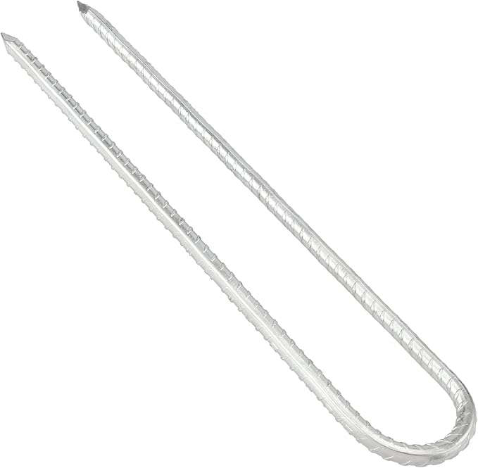 JOIKIT 12 Pack 12 Inch Silver U Shaped Trampolines Rebar Stakes, 5/16" Thick Heavy Duty Galvanized Steel Landscape Garden Ground Anchor Stakes Securing Pegs for Swing Set, Anchoring Tents, Trampoline