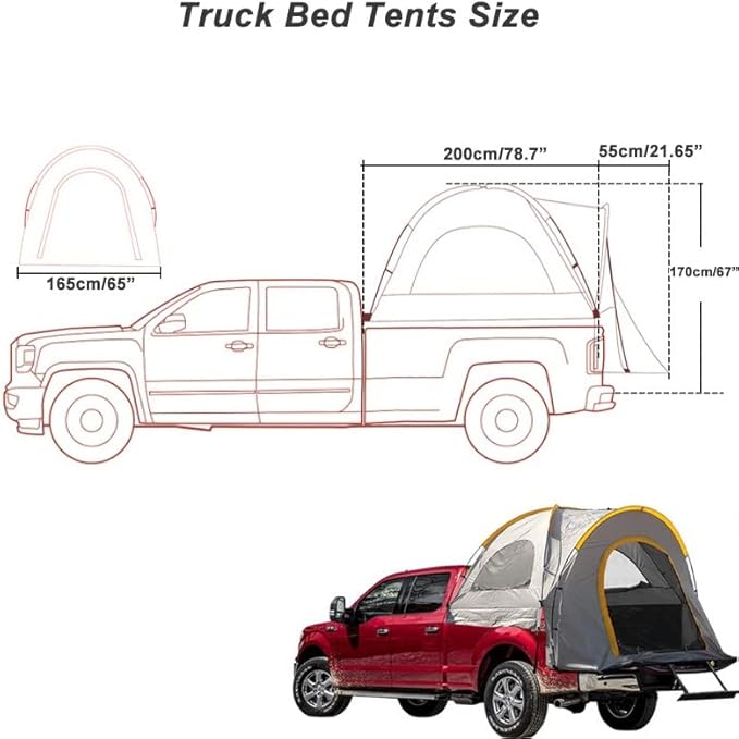 Truck Bed Tents, Pickup Truck Tent For 2 Person, Waterproof PU2000mm Double Layer & Windproof Portable Truck Bed Tent For Camping & Hiking (Color : 6.5FT)