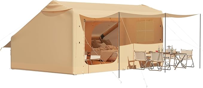 EROMMY 4/6/8/12 Person Inflatable Tent with Skylight, 4 Season Blow Up Tents with Hand Pump for Outdoor Camping & Hiking, Easy Set-up Windproof Sunproof Waterproof