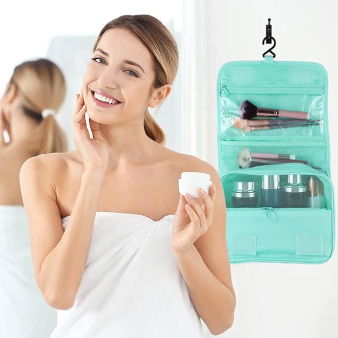 Pengxiaomei Toiletry Bag for Women, Waterproof Hanging Cosmetic Bag Portable Travel Makeup Pouch Multi-function Handle Bathroom Bag for Mothers Day Gifts (Mint Green)