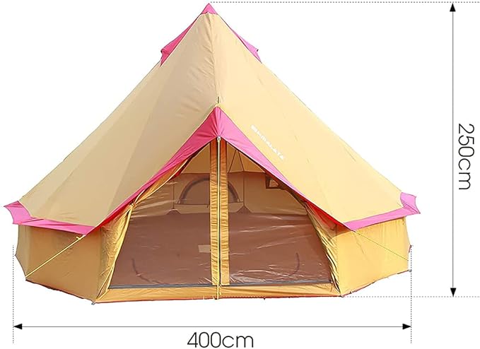 GeRRiT Camping Yurt Tent 4 Season Large Outdoor Camping Tents 4m Bell Teepee Tent 3-10 Persons Polyester Waterproof Pyramid Tent for Party, Hunting, Hiking, Human Shelter