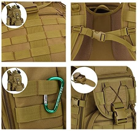 YNFT Tactical MOLLE Backpack for Men Women, 40L Large Military Daypack 3 Day Assault Pack Bug Out Bag for Work Gym Hiking Fishing Camping Hunting (Brown)