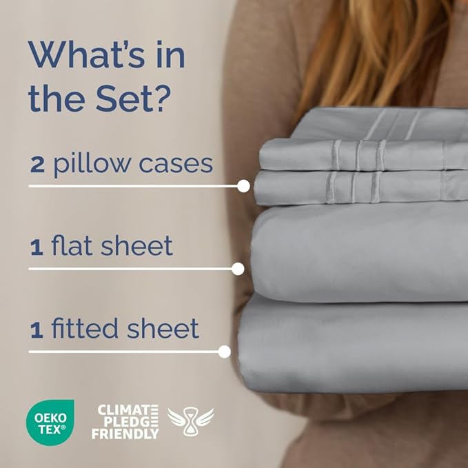 Full XL Bed Sheet - 4 Piece Full XL Bed Sheets Set - Soft, Breathable & Cooling - Hotel Luxury Bedding for Women, Men, Kids, Teens, Boys & Girls - Deep Pockets, Comfy, Fade & Wrinkle Free - Steel Blue