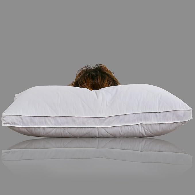 Three Geese Pack of 1 White Goose Feather Polyester Bed Pillows Queen/Standard Size- Soft 600 Thread Count 100% Cotton, Medium Firm,Soft Support Surround Fill Polyester,White Solid