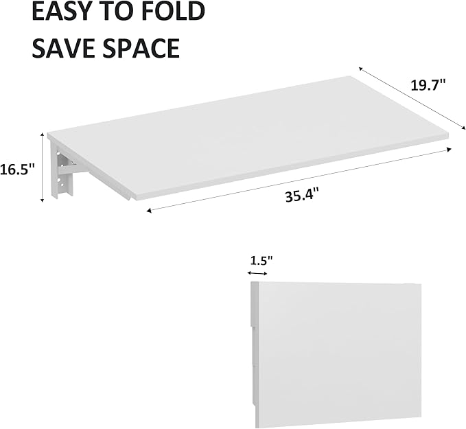Need Fold Down Wall Mount Desk Heavy Duty Small Folding Wall Table Length 36" Width 20" Perfect Addition to Home Office/Laundry/Home Bar/Kitchen & Dining Room AC15DW(9050)