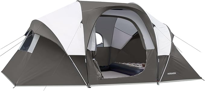 HIKERGARDEN 10 Person Camping Tent - Portable Easy Set Up Family Tent for Camp, Windproof Fabric Dome Tent Outdoor for Hiking, Backpacking, Traveling-14'x11'x74in(H)